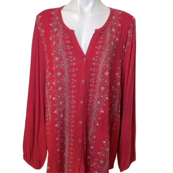 Lucky Brand Tops - #5 Lucky Brand Women’s Red Festive Bohemian Long Sleeve Top